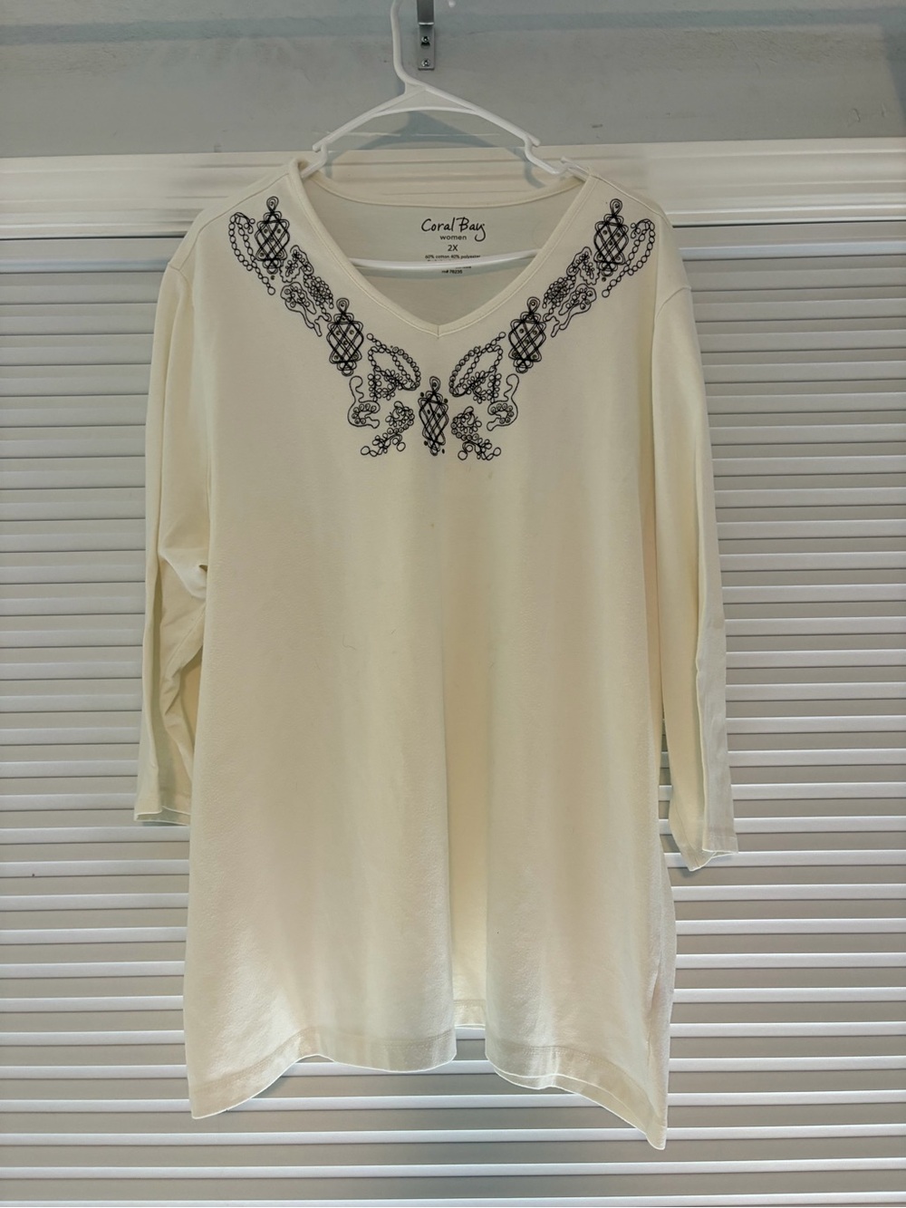 Coral Bay Cream V-Neck Tunic with Brown Embroidery